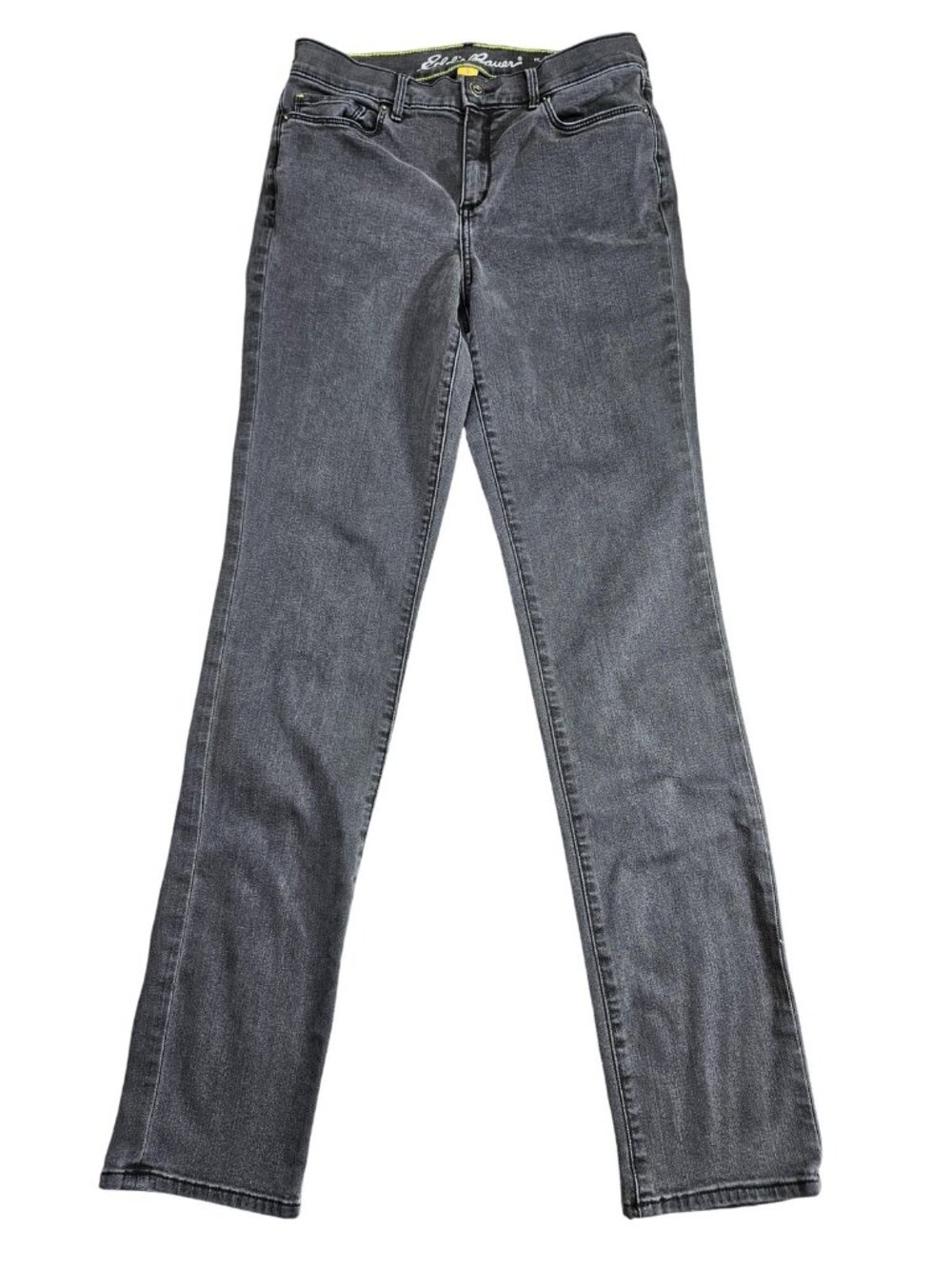 Eddie Bauer Curvy Slim Straight Jeans Womens 8 Tall Gray Charcoal Wash Stretch